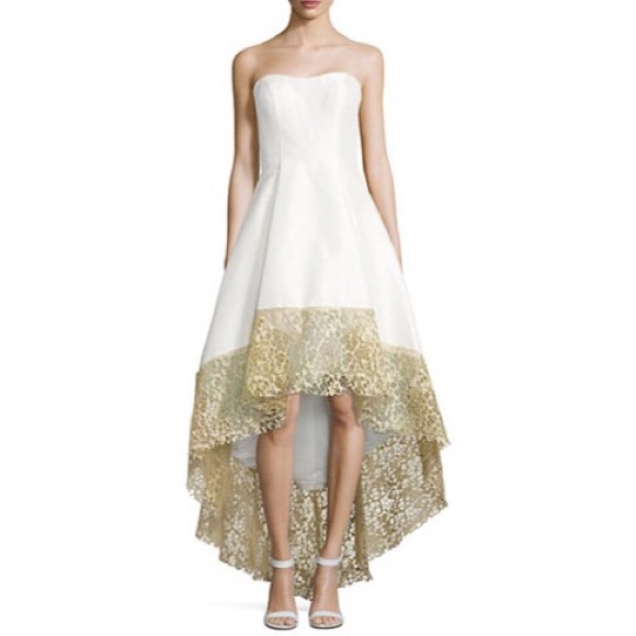 Betsy & Adam Dresses & Skirts - Betsy & Adam Women's WhiteLace-trim High-low Gown